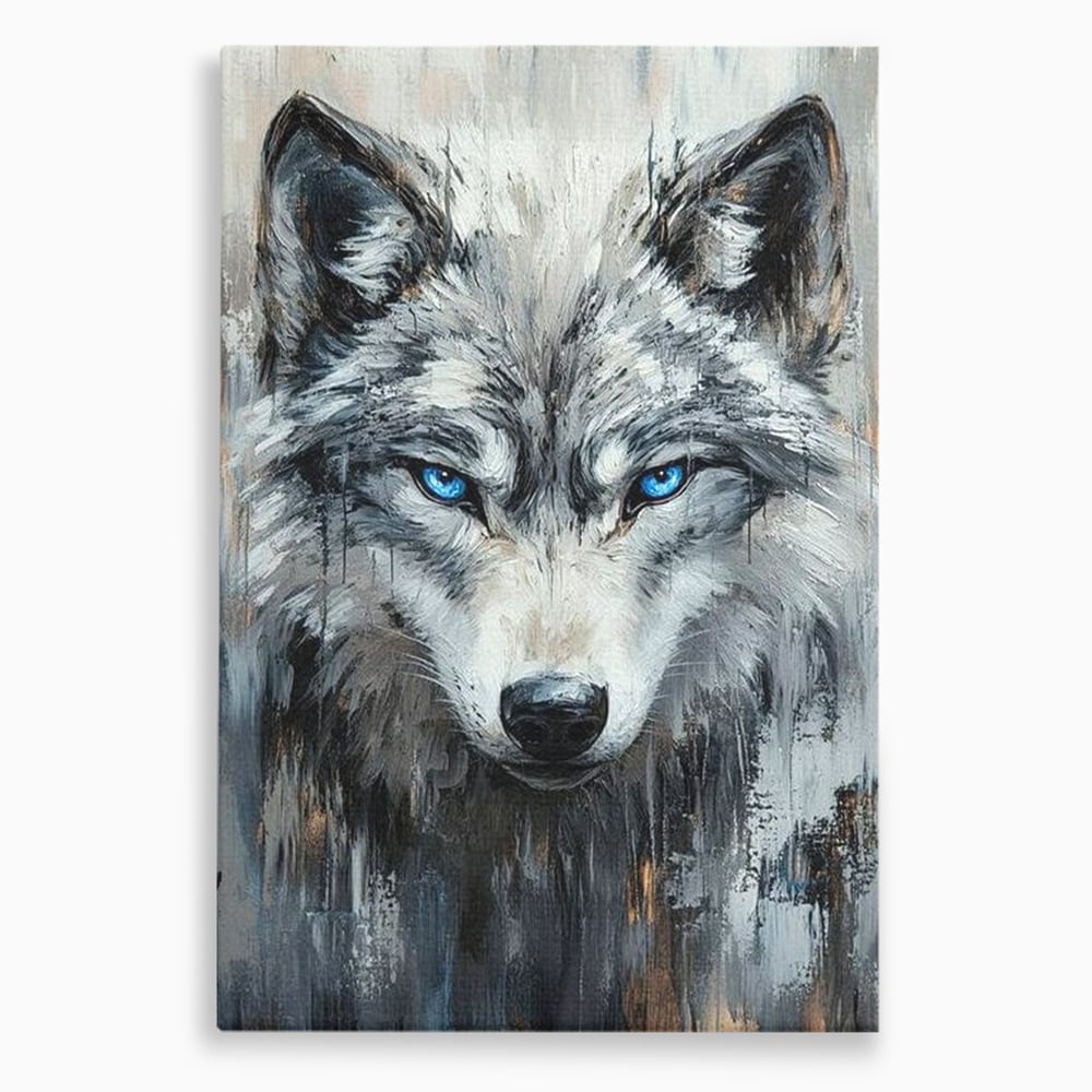 Tablou canvas cu tablou canvas cu portret de lup, fara rama, pe sasiu de lemn